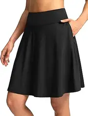 [SANTINY] 20'' Knee Length Skorts for Woman 4 Pockets High Waisted Women's Tennis Golf Skirts Long Athletic Skirt with Shorts