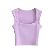 Plain Square-Neck Tank Top Purple - S