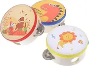 Kisangel 3pcs Boys and Girls Hand Drum Toy Animated Tambourine Handheld Percussion Instruments for Toddlers Musical Party Props