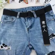 Chinese Letter Print Belts - Double Buckle Canvas Nylon Unique Unisex Fashion