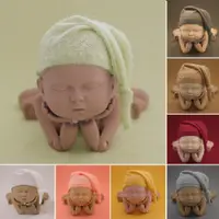 在飛比找蝦皮購物優惠-新生兒攝影服裝,嬰兒攝影可愛造型帽,嬰兒馬海毛針織長尾帽
