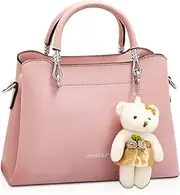 [NICOLE & DORIS] Small Handbags Women Crossbody Fashion Top Handle Bags Ladies Shoulder Bags PU Leather Satchel Bag Girls Messenger Bags Purses Handbag with Bear Pendant