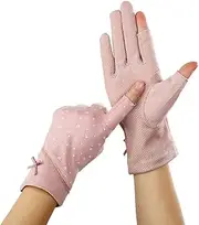 [LEIXIUSM] Women's Short Spring Summer Cycling Half Finger Thin Cotton Sun Protection Sunscreen Driving Gloves
