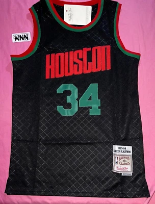 Houston ROCKETS NBA #34 Olajuwon Black 93/4 X Jersey Medium 40 QLD Seller