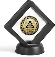 Master Mason Symbol Proud Freemason Challenge Coin, Includes Coin Decoration Stand and Round Clear case 0.3mm (Gold)