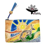 Australia Aboriginal Art Souvenir Leather Make Up Vanity Case Sunset Kangaroo