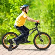 CostwayKids Bike for 4-7 Years Old Sport Bicycle Adjustable with Training Wheels-Black-18 inches