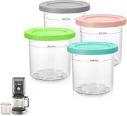 4 Pack Ice Cream Pints Containers and Lids Compatible for Ni-nja XSKPLID2CD NC300 NC301 NC299AM C300s Series Creami Ice Cream Maker Fit For Ni-nja Creami Pint Containers