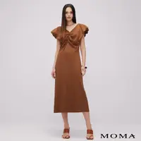 在飛比找momo購物網優惠-【MOMA】優雅V領澎袖洋裝(咖啡色)