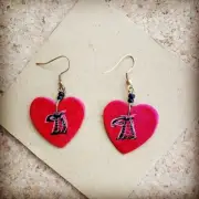 Soapstone Earrings Giraffe Etching Heart-Shaped in Dark Red & Maasai Beads Kenya