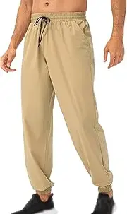 [Generic] Mens Casual Drawstring Pants Lightweight Elastic Waist Jogging Sweatpants Twill Straight-Fit Jogger Running Pant for Men