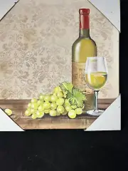 wine bottle wine glass grapes canvas Wall Decoration￼ 12” Print/Hand Painted