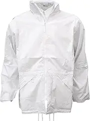[Cathedral Products] Cathedral Mens White Bowls 100% Waterproof Nylon Lined Bowling Rain Jacket Full Length Double Zip With Concealed Foldaway Hood Pockets & Storm Cuffs