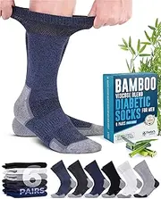 Doctor's Select Bamboo Viscose Diabetic Socks for Men - 6 Pairs Crew Diabetic Neuropathy Socks for Men | Mens Diabetic Socks