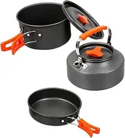 NAMOARLY 1Set Portable Outdoor Cooking Pot Camping Cookware with Kettle Non Stick Design for People for Picnic and Camping