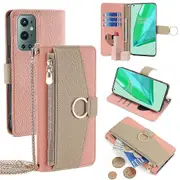 For OnePlus 9 Pro 5G Case Leather Phone Bag Cover Zipper Wallet Stand with Mirror Strap