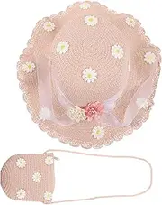 [Garneck] Unisex Straw Woven Sun Hat and Bag Set for Toddlers for Boys and Girls Versatile Outdoor Accessory Pink