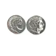 Sterling Silver 925 Alexander The Great Cufflinks, Round Design, Classical Style