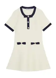 Self-portrait Kids Bow-embellished Cotton-blend Dress - Cream - 7-8Y (7 Years) 7-8Y (7 years)