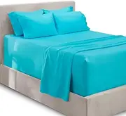 Hearth & Harbor Extra Deep Pocket Queen Sheets Sets - Fits Mattress 18-24 Inches - 6 Piece Queen Size Sheets - Beach Blue Sheets
