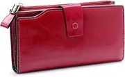 [SKUZA] Wallet,Card Bag,Fashion Genuine Leather Women Wallet Female Cell Phone Pocket Long Women Purses Hasp Oil Wax Leather Lady Coin Purse Card Holder (Color : Coffee) (Purple) (Color : Wine Red)