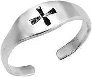 [Elegant Jewel] 925 Sterling Silver Cross Oxidized Adjustable Pinky Toe Ring, 925 Sterling Silver,Silver, na