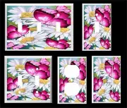 PINK BUTTERFLY DAISY LIGHT SWITCH COVER PLATE