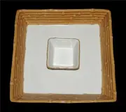 Kohl's MONTEREY Bamboo Look Border HEAVY Stoneware Square Chip & Dip Bowl NWT