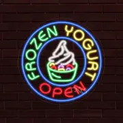 NEW "FROZEN YOGURT OPEN" w/LOGO 26x26 INCH LED FLEX WINDOW INDOOR SIGN 31344