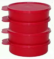 [Tupperware] Big Wonders Bowl Set of 4 in Cherry Popsicle Red with Liquid and Airtight Seals - 2 Cup Capacity Each