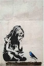 Banksy(Girl) Famous Oil Paintings Reproduction Giclee Canvas Prints on Canvas Artwork Pictures on Canvas Wall Art for Home Office Decorations(75x112cm_30x44in,Unframed)