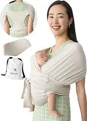 Konny New and Improved Baby Carrier Flex SoftBreeze(Head Support) - Adjustable, Easy to Wear and Wrap Baby Sling, Perfect for Newborn Babies Essentials up to 44 lbs (XS-XL) - Neutral Beige