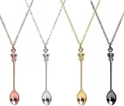 [Generic] 4 Pcs Spoon Necklace Set Mini Spoon Necklace Charms Coke Spoon Necklace Spoon Snuff Spoon Necklace Tiny Little Scoop Necklace Teaspoon Crown Pendant Long Chain for Women Girl Jewellery Party Gift