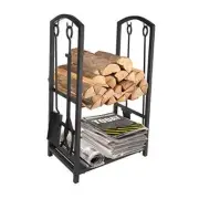 ART TO REAL Firewood Log Rack Fireplace Tool Sets Double Tier Firewood Rack