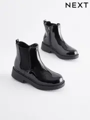 Black Patent Standard Fit (F) Chunky Chelsea Ankle Boots (Q97841) | $66 - $88