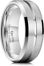 [King Will] CLASSIC Silver/Black/Gold/Blue/Brown/Rose Gold Groove 8mm High Polish/Matte Finish Men's Tungsten Ring Wedding Band Comfort Fit