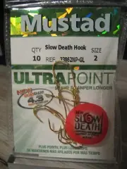 10 Mustad Slow Death Fish Hooks - 33862NP-GL - Size 2 - Gold