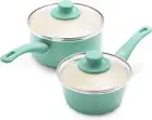 Soft Grip Healthy Ceramic Nonstick, 1QT and 2QT Saucepan Pot Set with Lids -AU
