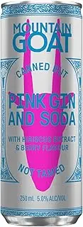 Mountain Goat Pink Gin & Soda, Refreshingly Effervescent with Hibiscus & Berry Flavours, Fizzy & Fun Pre-Mixed Drink, 5% ABV, 250ml (Case of 24 Cans)