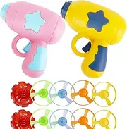 Flying Saucer Toy, Flying Disc Launch Playset with Rotating Flash Light, Indoor Outdoor Twist Shoot Toy for Kids Aged 3 Years Old & Up (Pink+Yellow)