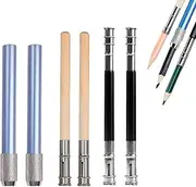 6Pcs Pencil Extenders Set,Wooden Handle Pencil Extender Holder,Adjustable Dual Head Pencil Extender Holder.Metal Handle Pen Holder.for Home School Office Supplies,Makeup Sketch Art Writing Tool