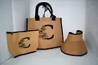 AQOOR Women's Gift Set – Monogrammed Tote “C” Makeup Bag & Sun Visor Hat – NWT