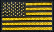 [jujupups] 3x5 Large Reflective US USA American Flag Tactical Patches Hook-Fastener Backing (5" Width x 3" Height) (Black-Yellow)