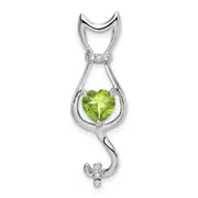 14K White Gold Peridot and Real Diamond Cat Pendant