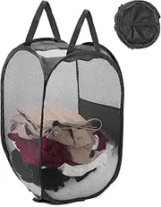 Annhua Laundry Hamper - Portable Folding Basket, Space Saving, Breathable Compact Storage, 75L Home Round Type Black