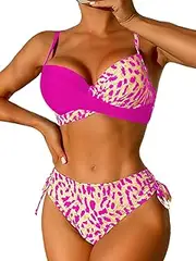 [ChiaoLezhee] Cheetah Print Bikini Sets, Push Up Swimsuits, B Cups and Above