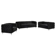 3+2+1 Seater Sofa Classic Button Tufted Lounge in Black Velvet Fabric with Metal Legs
