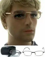 COMPACT FOLDING READING GLASSES 1.00 -2.50 METAL FRAME WITH CASE