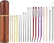 19pcs Large Eye Sewing Needles Kit, Colorful Big Eye Embroidery Needles Steel Bent Tapestry Needles Hand Knitting Needle with Wooden Case for Quilting Crochet Weaving Beading Project
