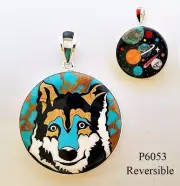 2 in1 Handcrafted Galaxy Turquoise Inlay .925 Silver Wolf Medallion Pendant